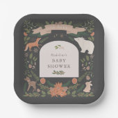 Winter Foliage Woodland Animals Navy Baby shower Papieren Bordje (Voorkant)