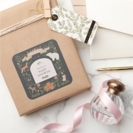 Winter Foliage Woodland Animals Navy Baby shower Vierkante Sticker