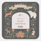 Winter Foliage Woodland Animals Navy Baby shower Vierkante Sticker (Voorkant)