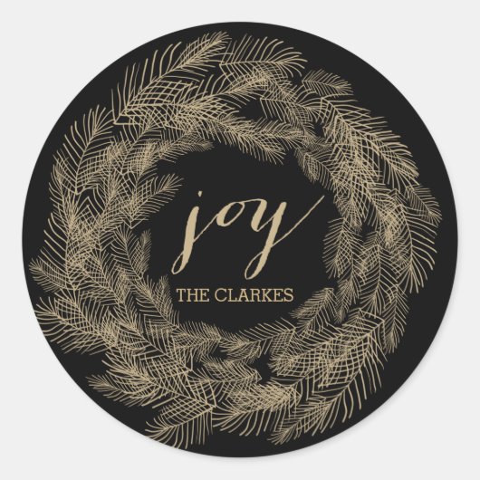 WINTER FOLIAGE WREATH | STYLISH HOLIDAY GIFT-LABEL RONDE STICKER (Voorkant)