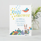 Winter Folk Art Baby shower nodigt Scandinavische Kaart (Staand voorkant)