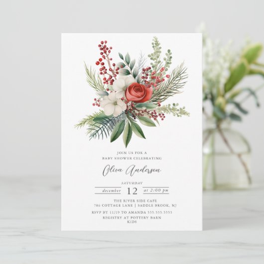 Winter Foral Baby shower Kaart (Staand voorkant)