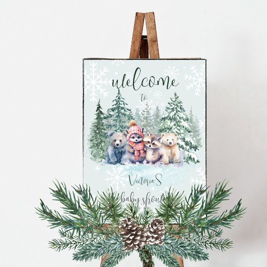 Winter Forest Animals Adventure wacht op Baby show Poster