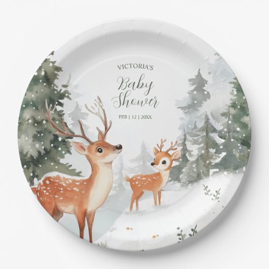 Winter Forest Animals Baby shower Party Papieren Bordje (Voorkant)