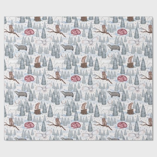 Winter Forest Animals Natuur kerstpatroon Cadeaupapier (Vlak)