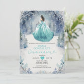 Winter Forest Aqua Blue Princess Dress Quinceañera Kaart (Staand voorkant)