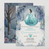 Winter Forest Aqua Blue Princess Dress Quinceañera Kaart (Voorkant / Achterkant)