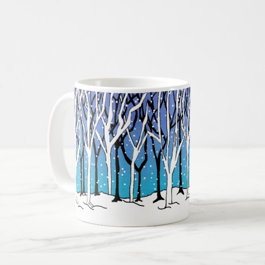 Winter Forest Art Nouveau Trees Wraparound Blue Koffiemok (Voorkant links)