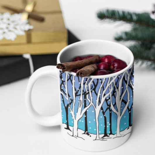 Winter Forest Art Nouveau Trees Wraparound Blue Koffiemok