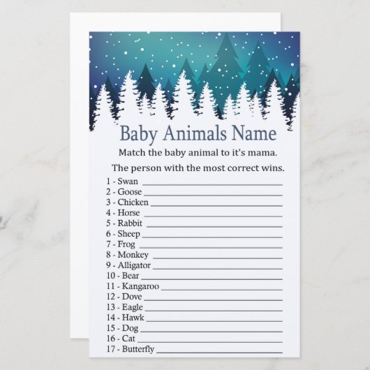 Winter Forest Baby Animals Name baby shower (Voorkant / Achterkant)