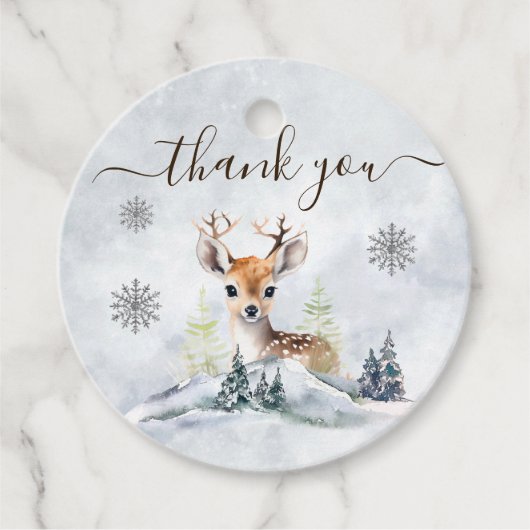 Winter Forest Baby Deer Baby shower Bedankt Bedankjes Labels (Voorkant)