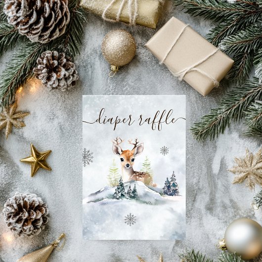 Winter Forest Baby Deer Baby shower Luier Raffle Informatiekaartje