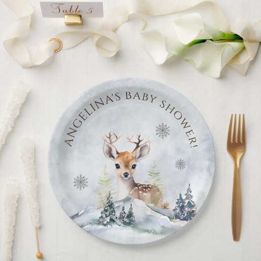 Winter Forest Baby Deer Baby shower Papieren Bordje (Huwelijk)