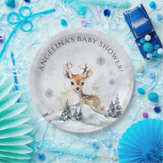 Winter Forest Baby Deer Baby shower Papieren Bordje (Feest)