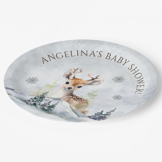 Winter Forest Baby Deer Baby shower Papieren Bordje (Gekanteld)