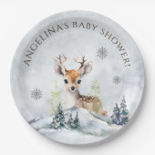 Winter Forest Baby Deer Baby shower Papieren Bordje (Voorkant)