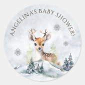 Winter Forest Baby Deer Baby shower Ronde Sticker (Voorkant)