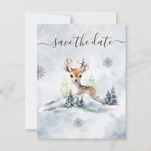 Winter Forest Baby Deer Baby shower Save The Date (Voorkant)
