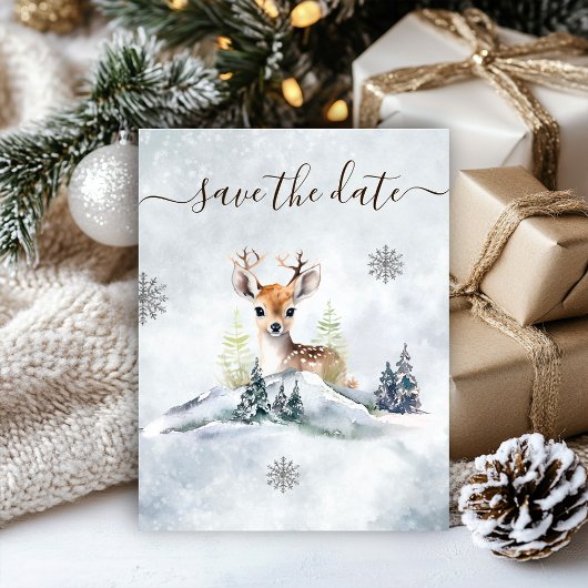 Winter Forest Baby Deer Baby shower Save The Date