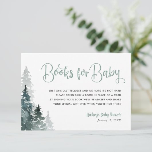 Winter Forest Baby shower Book Request Card Informatiekaartje (Staand voorkant)