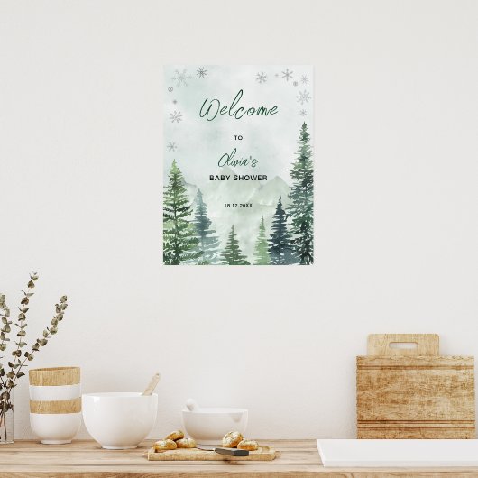 Winter Forest Baby Shower Welcome Poster (Keuken)