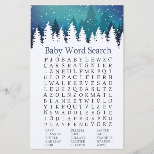 Winter Forest Baby shower Word Search Game (Voorkant)