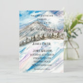 Winter Forest Bergen Pijnbomen Blauw Bruiloft Kaart (Staand voorkant)