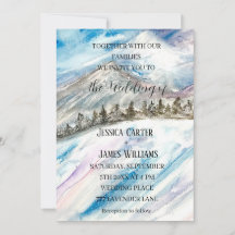 Winter Forest Bergen Pijnbomen Blauw Bruiloft