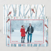 Winter Forest Birch Trees & Red Cardinale foto Feestdagenkaart (Voorkant / Achterkant)