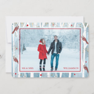 Winter Forest Birch Trees & Red Cardinale foto Feestdagenkaart