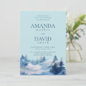 Winter Forest Blue bruiloft uitnodiging (Staand voorkant)