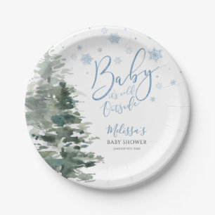 Winter Forest Blue Het is koud buiten Baby shower Papieren Bordje
