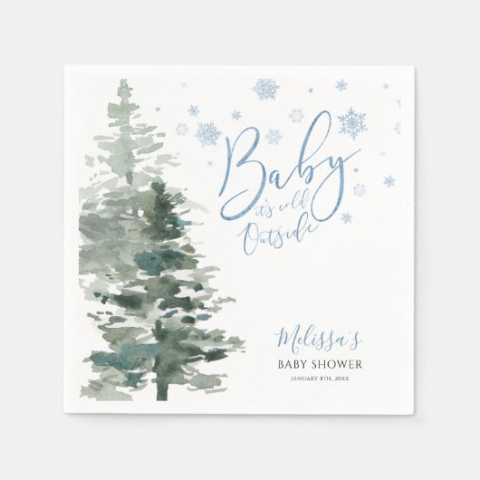 Winter Forest Blue Het is koud buiten Baby shower Servet (Voorkant)