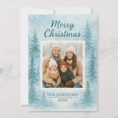 Winter Forest Blue One Photo Christmas Kaart (Voorkant)