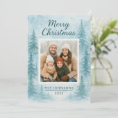 Winter Forest Blue One Photo Christmas Kaart (Staand voorkant)
