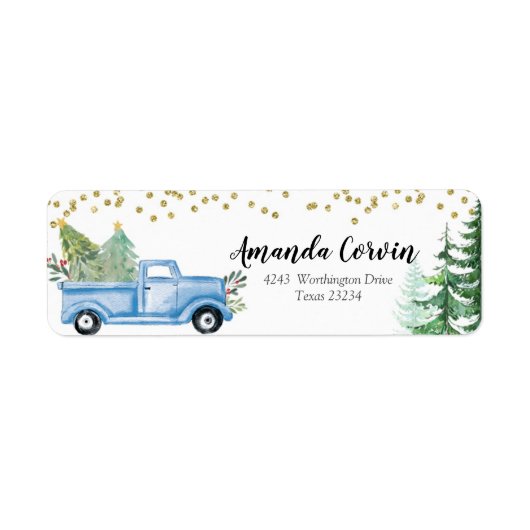 Winter Forest Blue Truck Etiket (Voorkant)