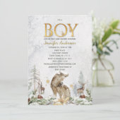 Winter Forest Boy Country Wolf Deer Baby shower Kaart (Staand voorkant)