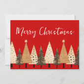Winter Forest Bright Red Twee foto van Kerstmis Feestdagenkaart (Voorkant)