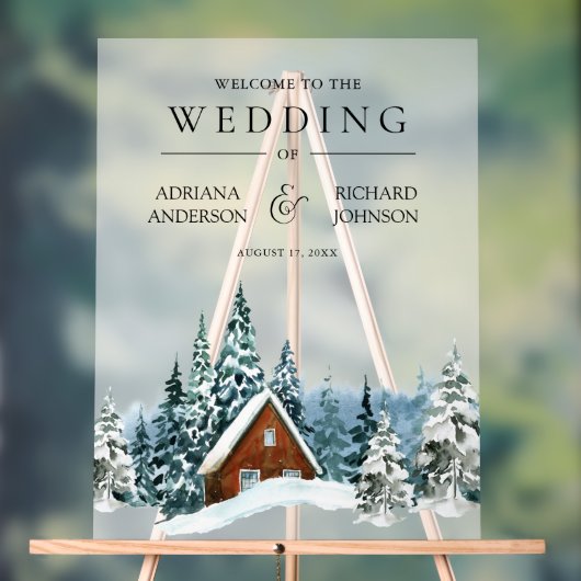 Winter Forest Cabin Lodge Wedding Welcome Acryl Bord (Neutraal)