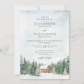 Winter Forest Cabin Pine Trees Wedding Details Kaart (Voorkant)