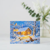 Winter Forest Cottage with Woodland Animals Briefkaart (Staand voorkant)