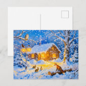 Winter Forest Cottage with Woodland Animals Briefkaart (Voorkant / Achterkant)