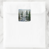 Winter Forest Country River Christmas Vierkante Sticker (Tas)