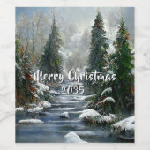 Winter Forest Country River Christmas Wijn Etiket (Enkel label)