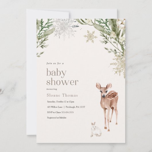 Winter Forest Dieren Baby shower Invitation Kaart (Voorkant)