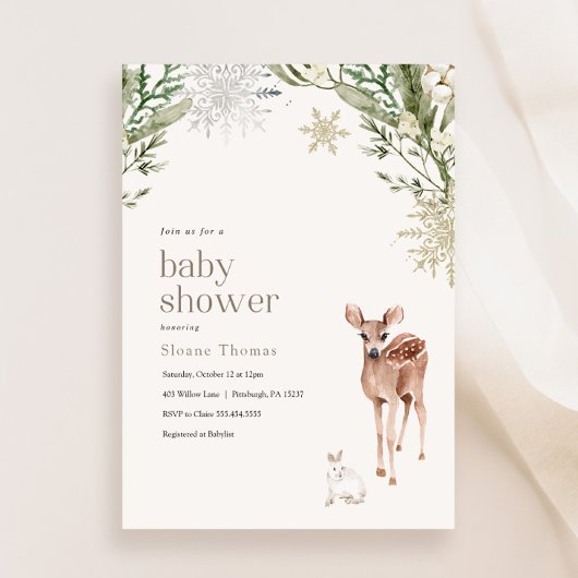 Winter Forest Dieren Baby shower Invitation Kaart
