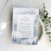 Winter Forest Dusty Blue Waterverf Wedding Kaart