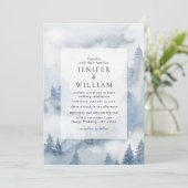 Winter Forest Dusty Blue Waterverf Wedding Kaart (Staand voorkant)