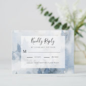 Winter Forest Dusty Blue Waterverf Wedding   RSVP Kaartje (Staand voorkant)