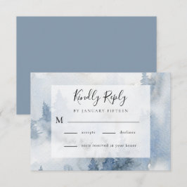 Winter Forest Dusty Blue Waterverf Wedding RSVP Kaartje